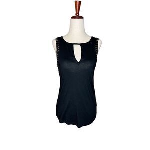 Express tank top women’s Small black sleeveless pink trim bezel stones keyhole